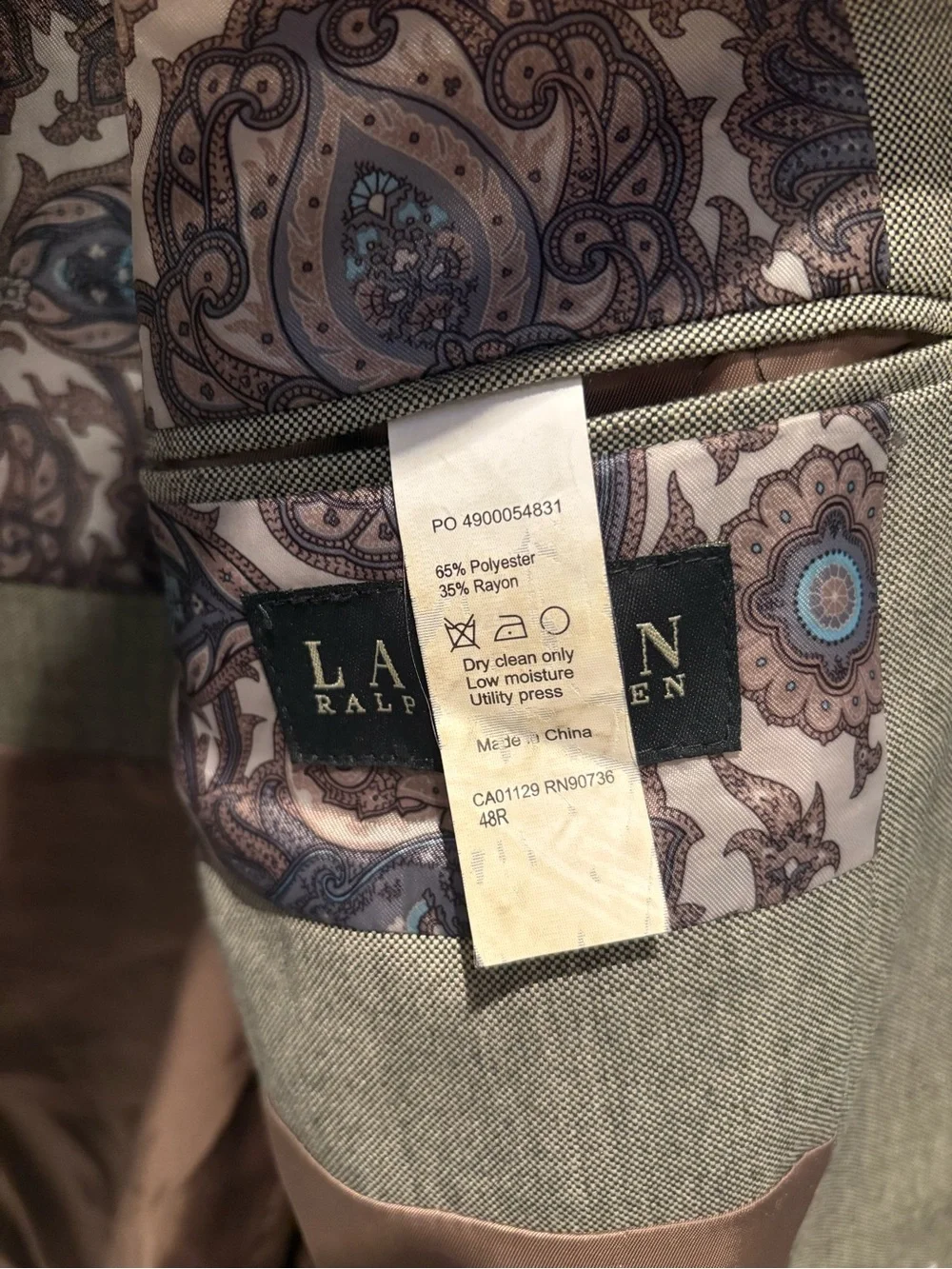 Lauren Ralph Lauren 48R Tan Sport Coat Paisley Lining Blazer